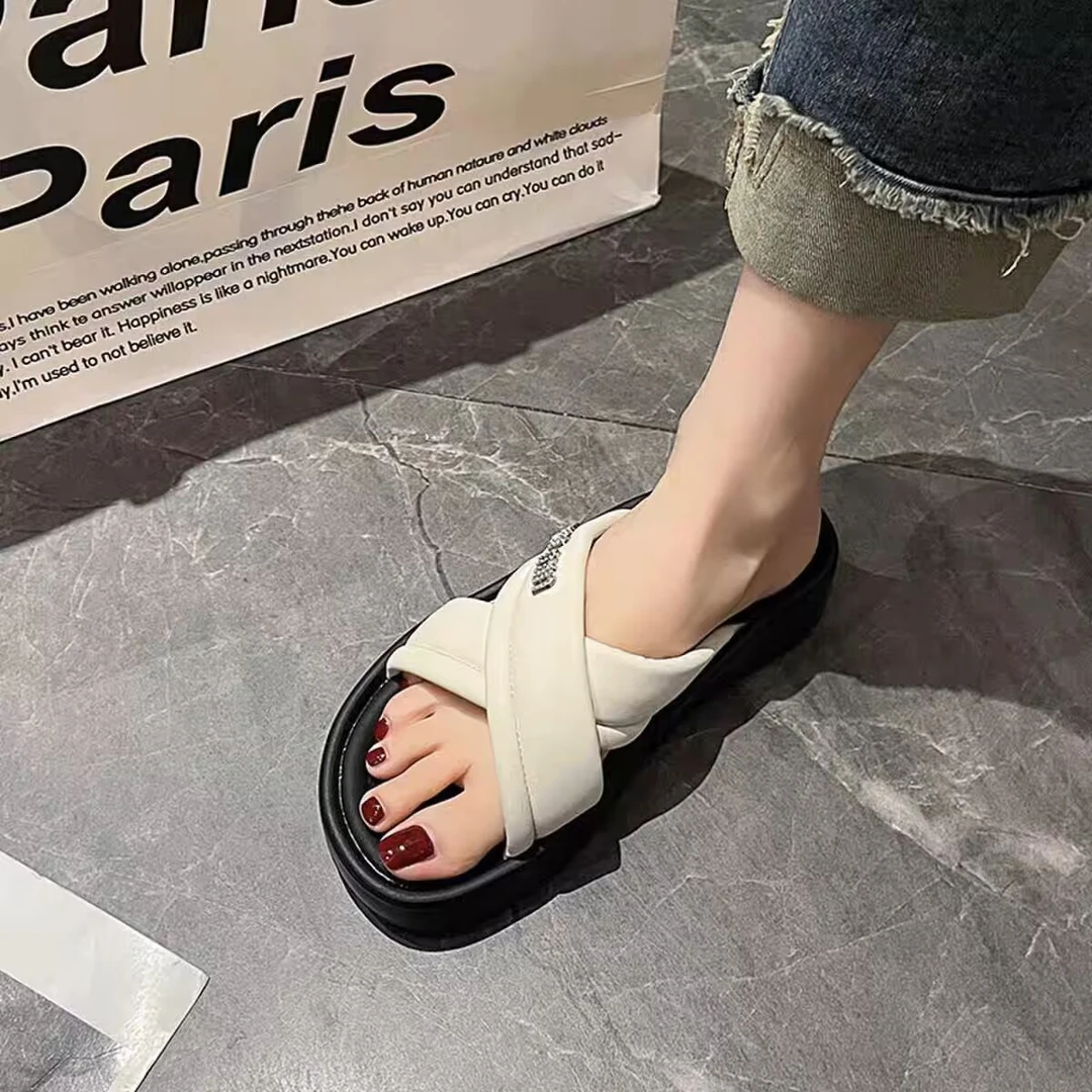 厚底拖鞋网红时尚休闲百搭夏季外穿防滑交叉