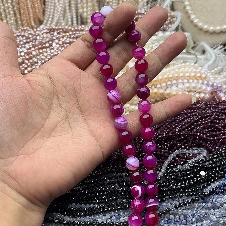 玛瑙/玉髓未镶嵌珠宝半成品一条8mm左右蚕丝玛瑙