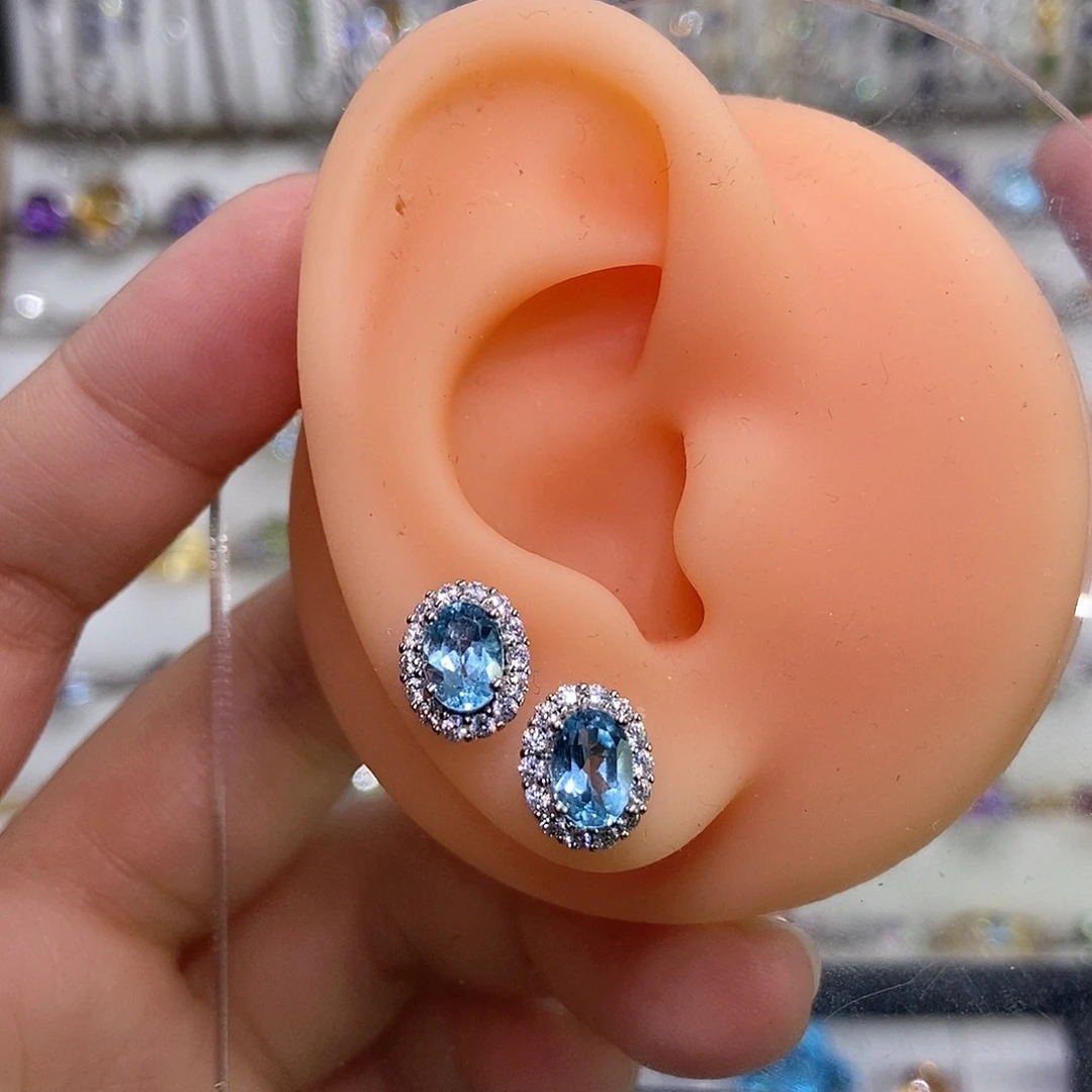 银S925镶嵌耳饰托帕石