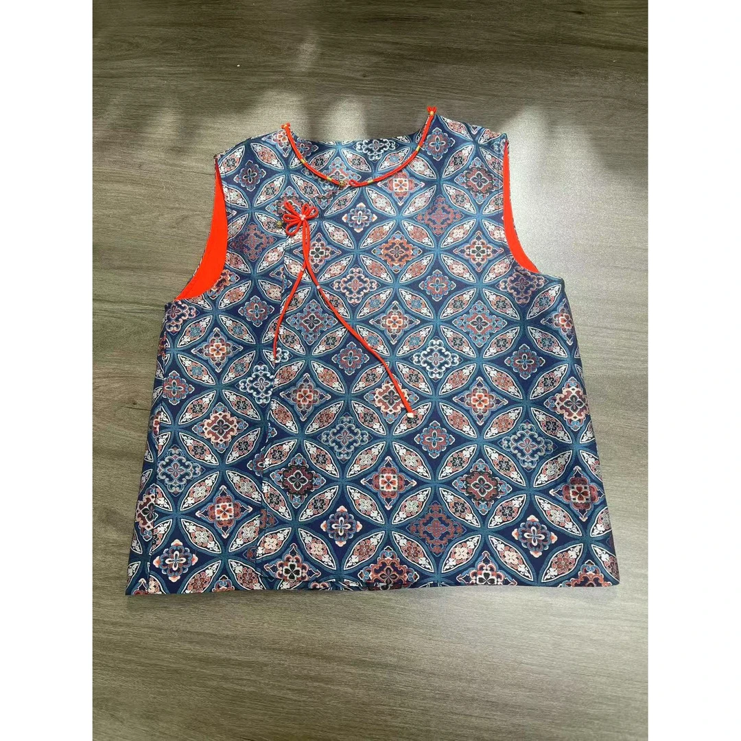 Mozch  桑蚕丝花萝宋锦手工结复古喜庆中式国风马甲8120