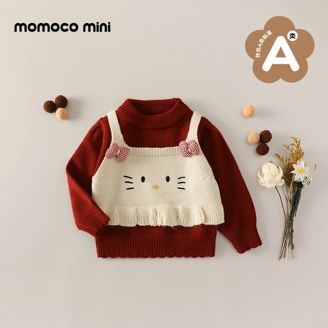 MOMOCOmini秋冬季婴童可爱小猫咪女宝假两件套头毛衣87710230003