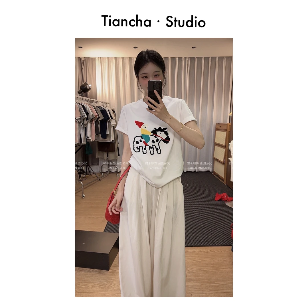 sweet c【小马】M225#夏季新款韩版风正肩短袖T恤女气质百搭