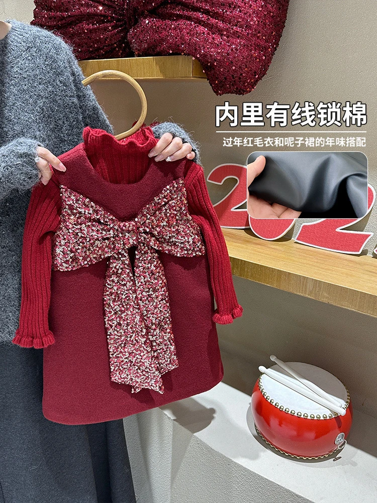 清仓！拉萨发货 女童毛呢连衣裙套装2025新款加绒背心裙小香风裙