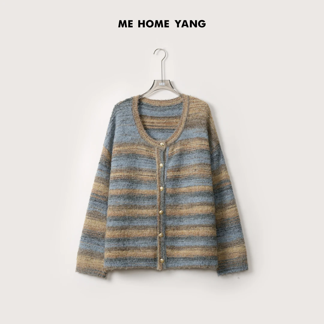 ME【复古段染】绵羊毛混纺复古渐变针织开衫肌理感宽松毛衣MEQA2433