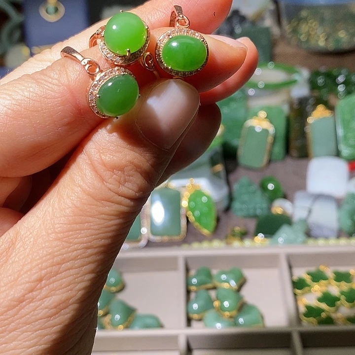 和田玉（碧玉）银S925镶嵌吊坠(不含链)