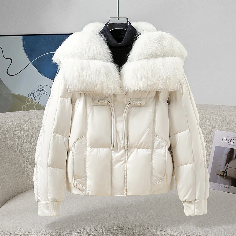 她池短款羽绒服2025冬季新款女长毛翻领气质宽松外套T44B8122Y