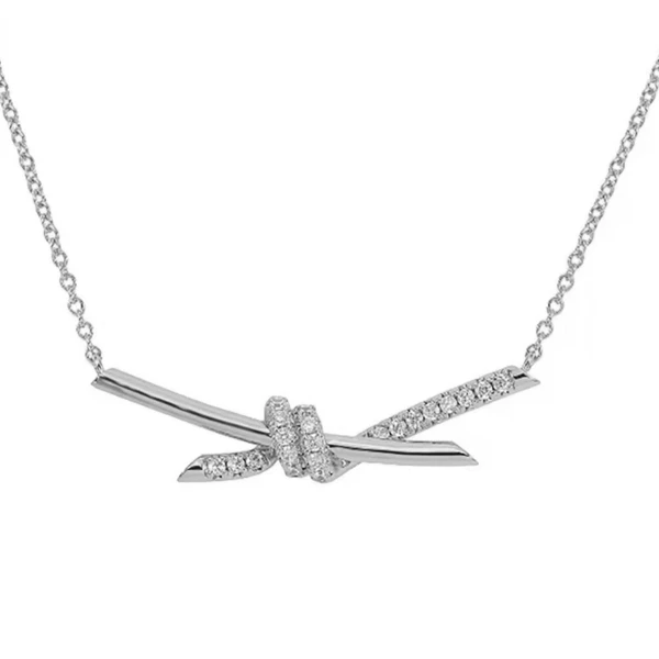 51-XL绳结半钻925银莫桑钻镀18K简约镶钻坠链时尚发饰