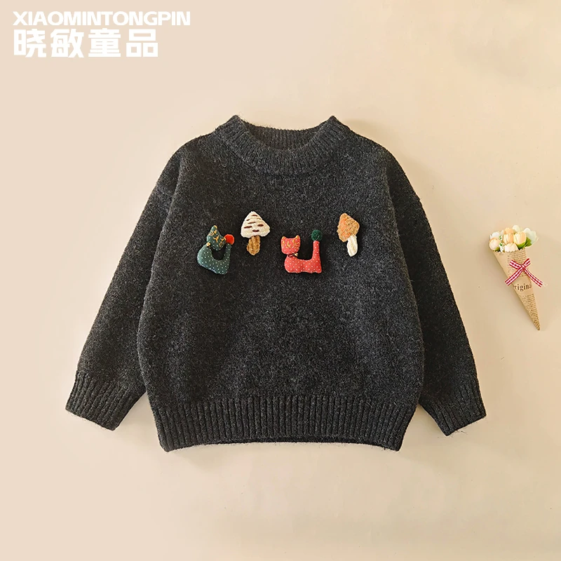 【现货】童装冬装加厚上衣儿童衣服秋冬款女童蘑菇小猫毛衣3C5724