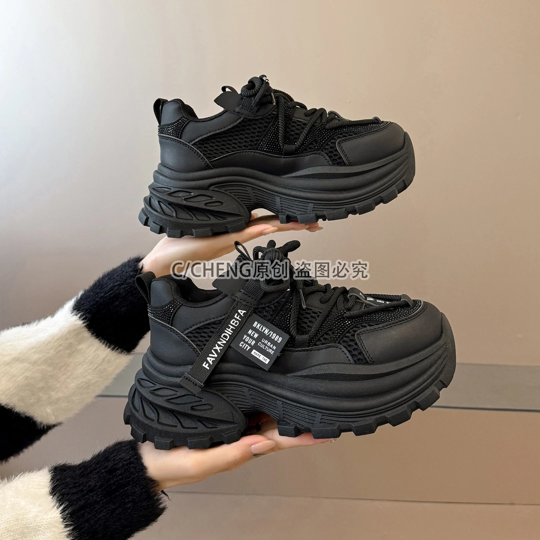 春秋季新款老爹鞋女2026年厚底增高时尚百搭休闲运动鞋网面时尚