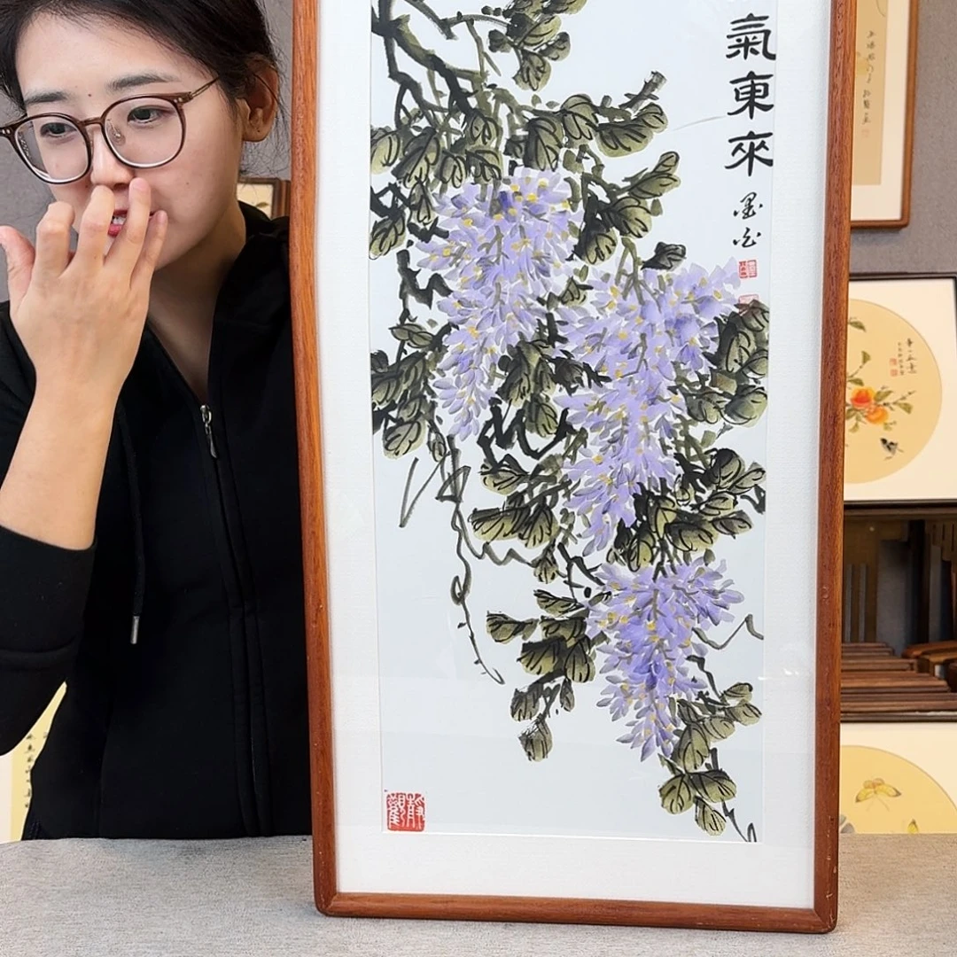 版画纯手绘，纯手写带框尺寸：36×69厘米