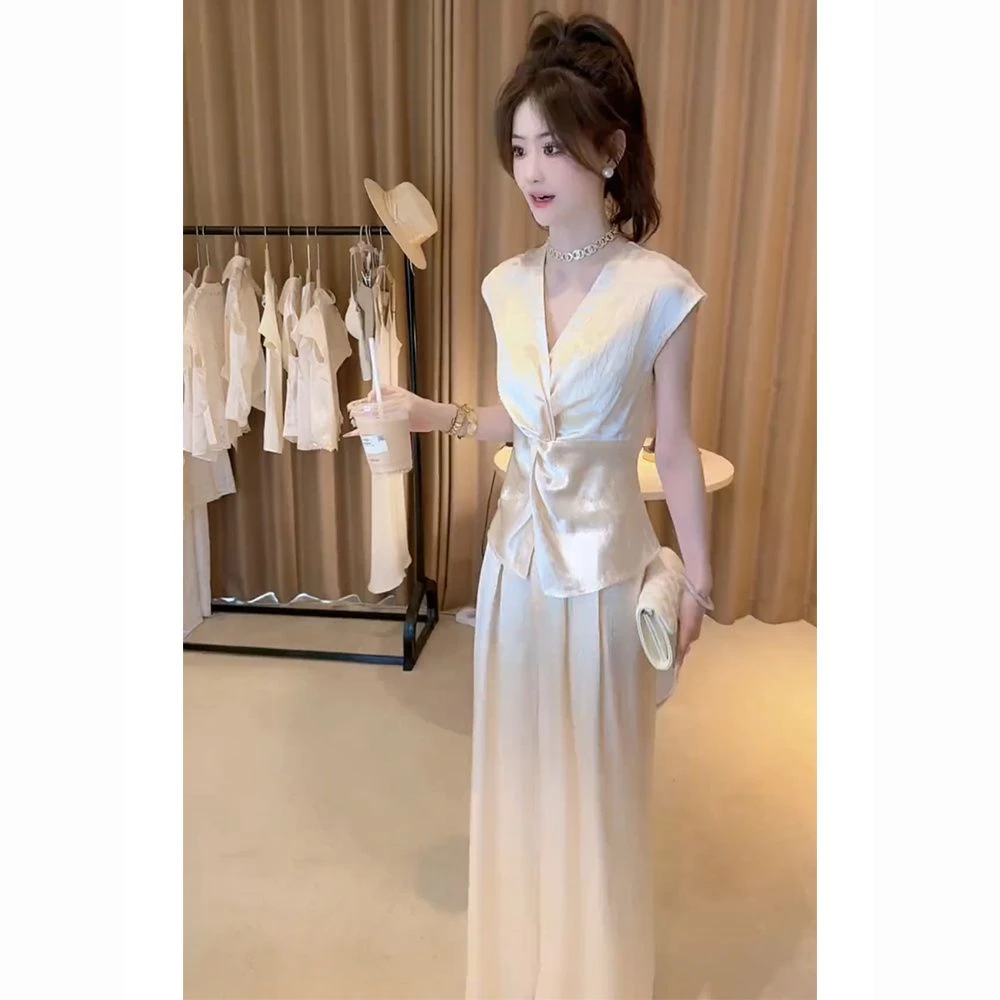 夏装搭配一整套新款气质轻奢高级感大方得体超火衬衫阔腿裤套装潮