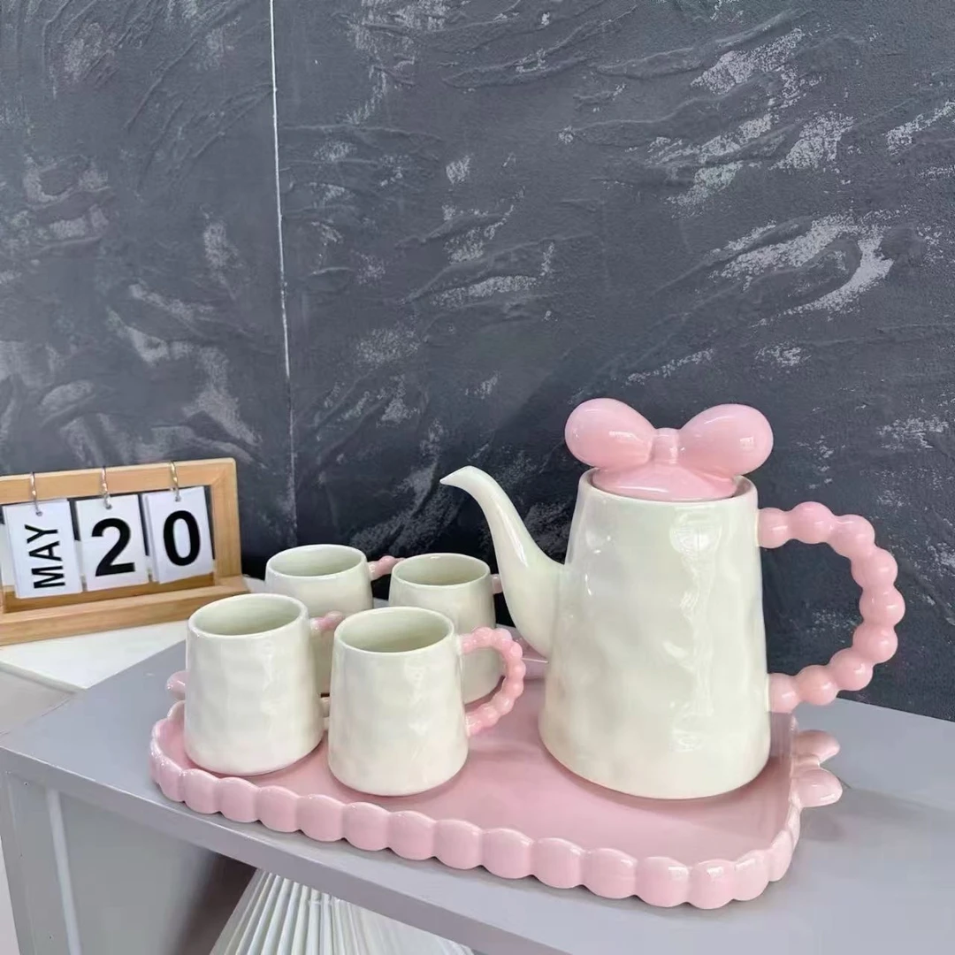 简约风8件水具套装咖啡杯渐变水杯装水杯碟简约欧式创意茶壶茶杯