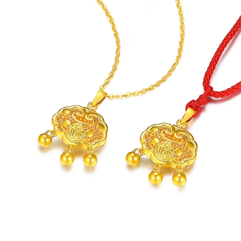 吊坠足银 女款轻奢时尚编织气质精致挂坠金色古法素款平安锁吊坠