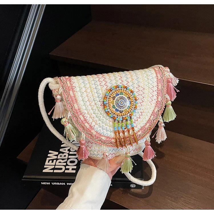 夏季海边度假森系编织包女2025波西米亚民族风斜挎草编手机包9308
