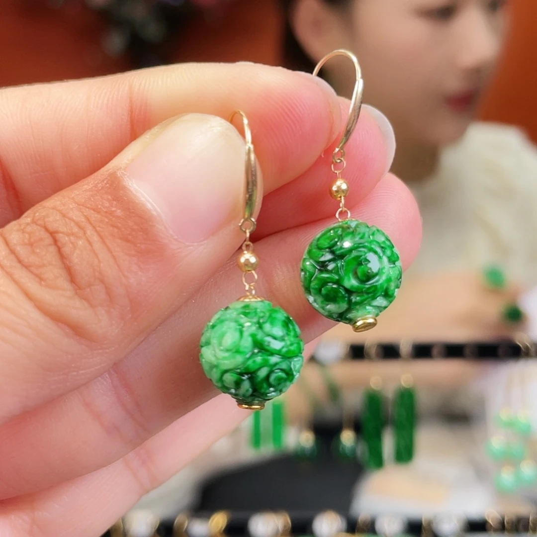 翡翠18K金镶嵌耳饰