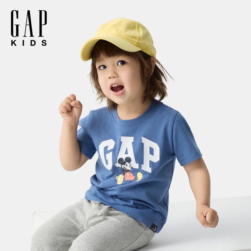 【迪士尼联名】Gap男幼童2025春夏新款纯棉logo短袖T恤美版744760