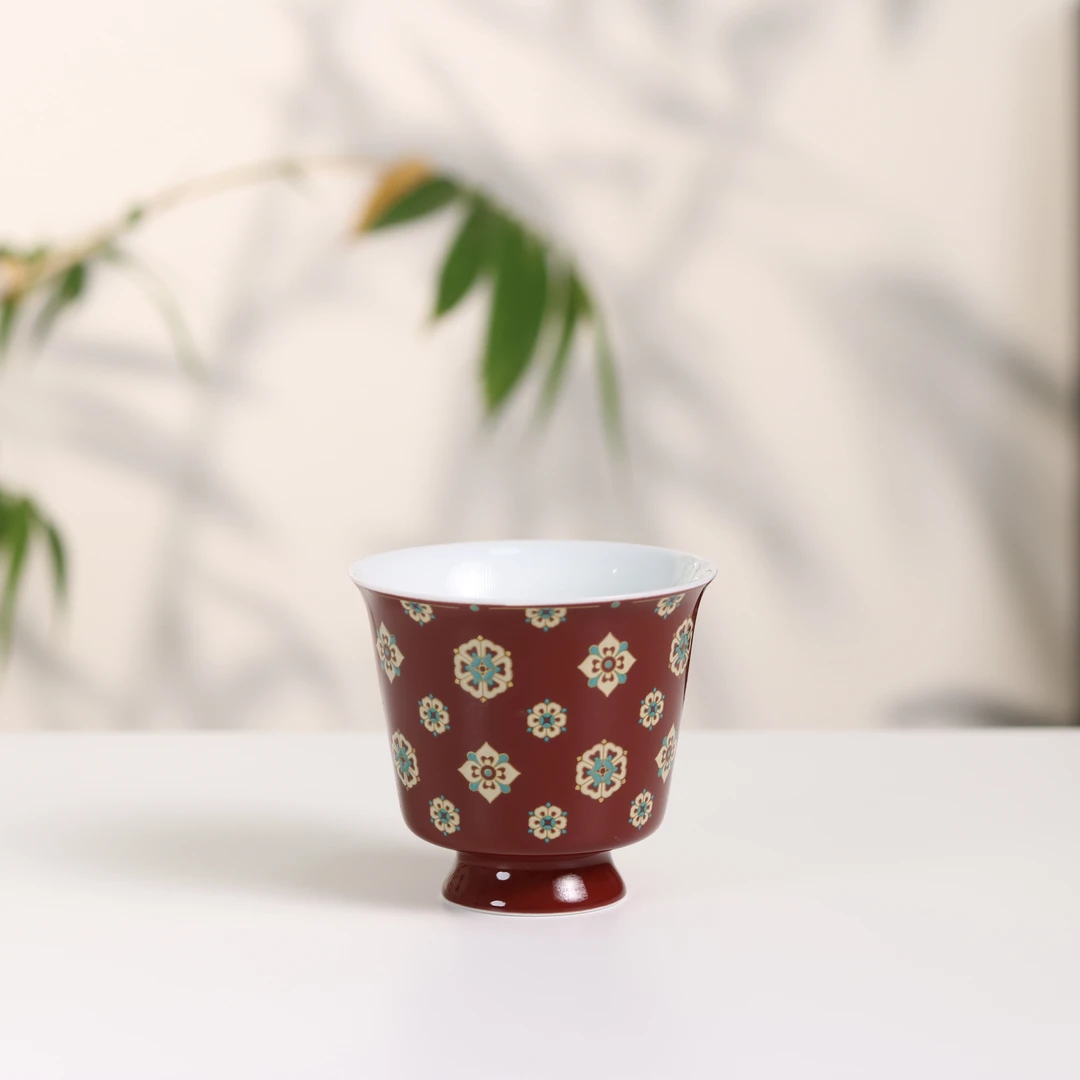 茗器山房 高温陶瓷郎红琵琶纹唐花主人杯茶杯 茶壶茶具 70ml