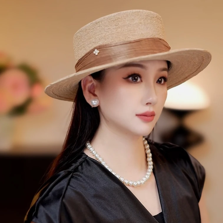 1813海边度假大檐草帽夏季遮阳帽渔夫帽拉菲草女士帽子