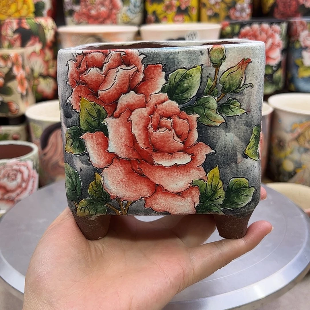 景德镇陶瓷炫彩花盆