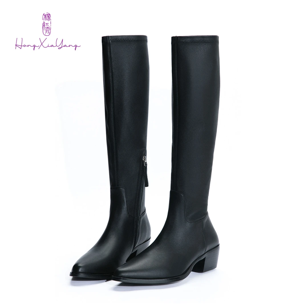 粗跟皮靴黑色定制款（新）