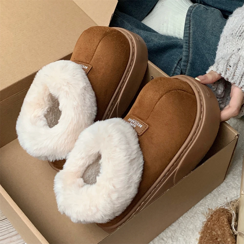 细细条 厚底防滑毛绒保暖雪地靴女外穿休闲百搭学生短靴东北棉鞋