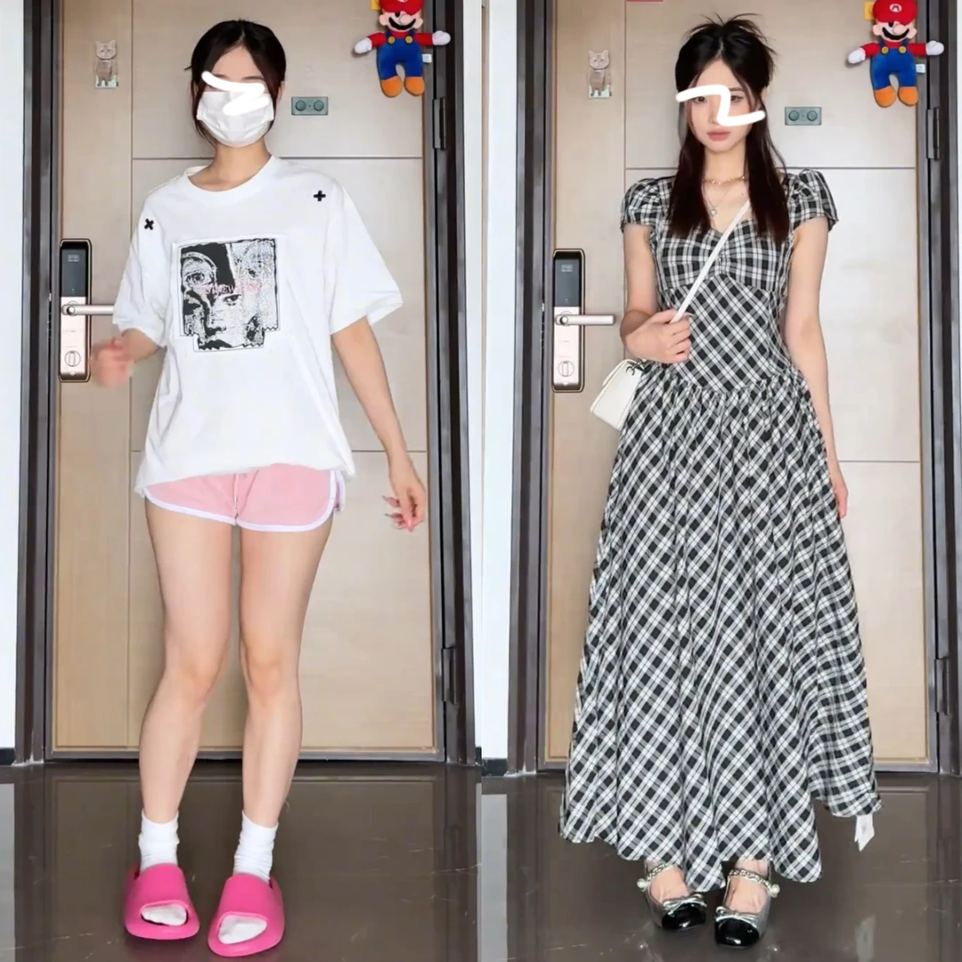 甜美法式复古格子连衣裙女夏季高级感小众海边度假茶歇收腰长裙子