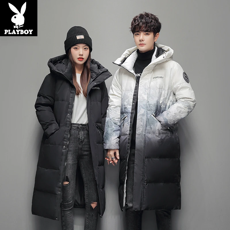 花花公子男装2025新款羽绒服男女冬季加厚过膝男长款情侣外套保暖