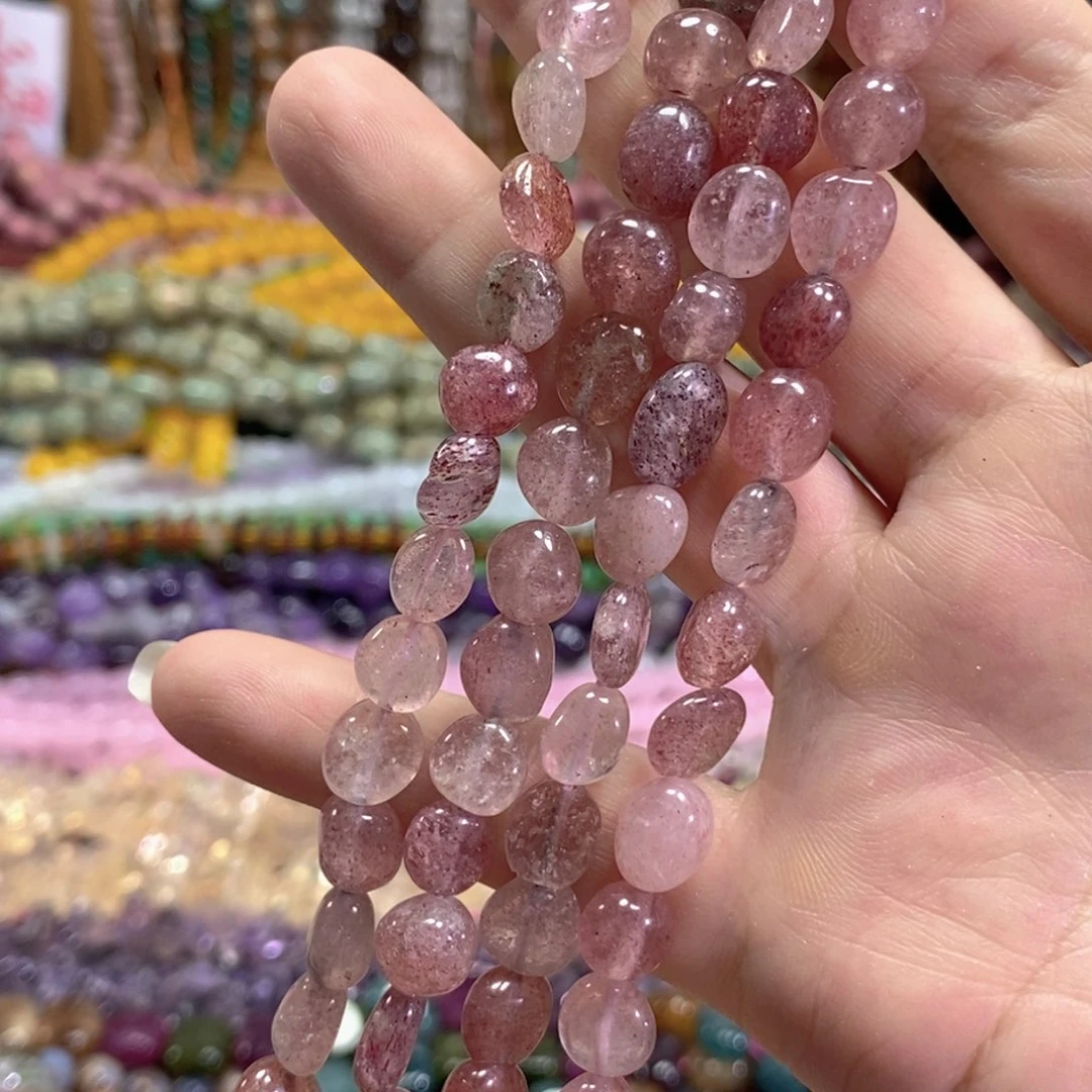 未镶嵌玛瑙/玉髓珠宝半成品草莓晶糖豆一条卡8mm