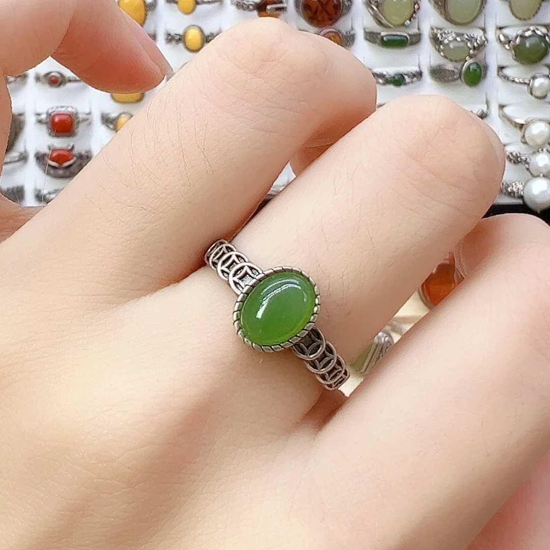 和田玉（碧玉）戒指银S925镶嵌