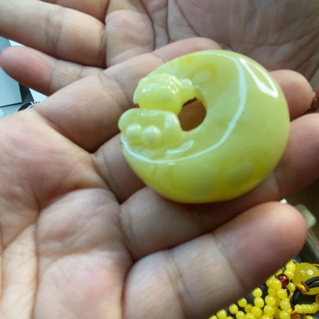 琥珀颈饰未镶嵌喵***猫蜜蜡小熊