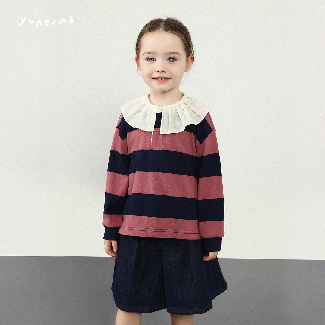 允儿妈女童日系小众百搭条纹长袖 宝宝秋季新款纯棉T恤儿童上衣潮