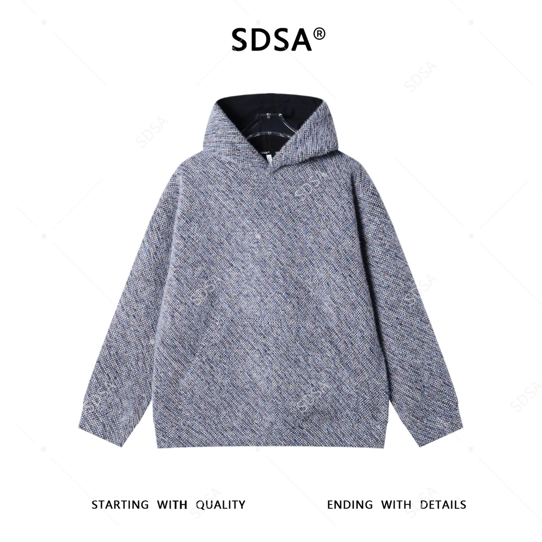 SDSA男士秋冬新款痞帅男装韩版彩色绒毛连帽卫衣百搭套头上衣简约