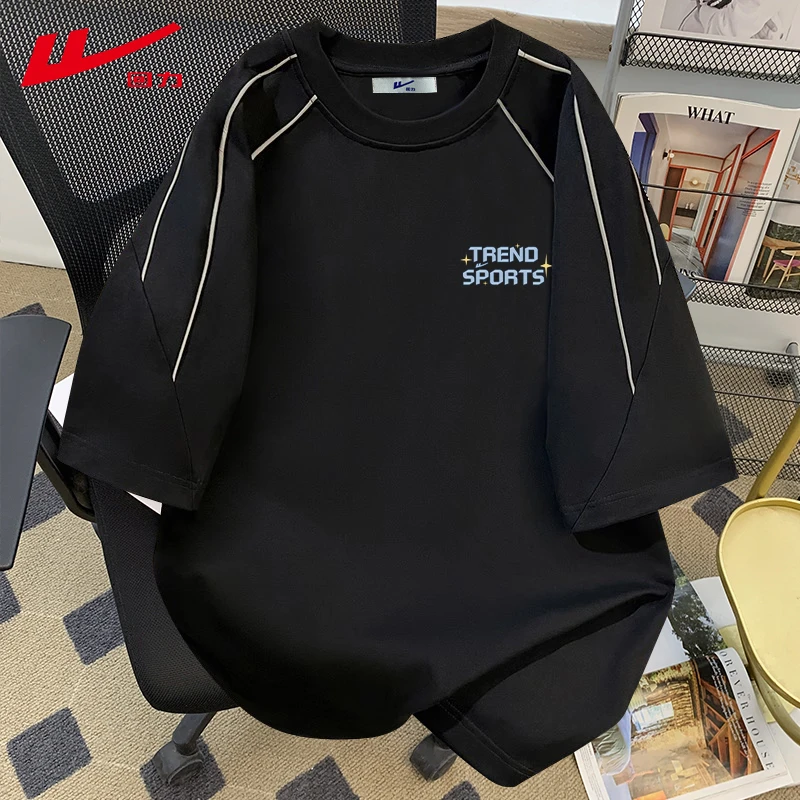 回力夏季机能风中长款潮酷夏装纯棉短袖T恤男女款宽松运动情侣装