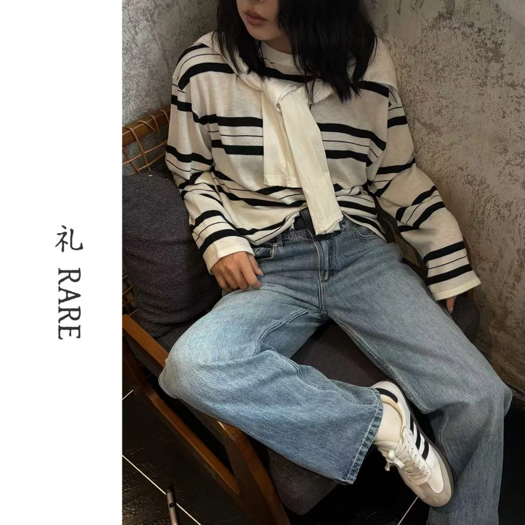 【汐悦】不一样的条纹y毛圆领针织长袖QM020