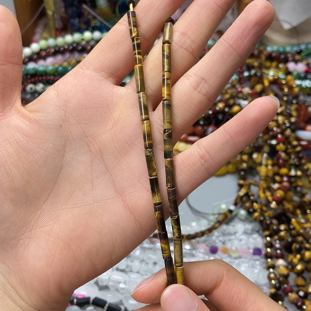 玛瑙/玉髓未镶嵌珠宝半成品4×13黄虎圆管一条