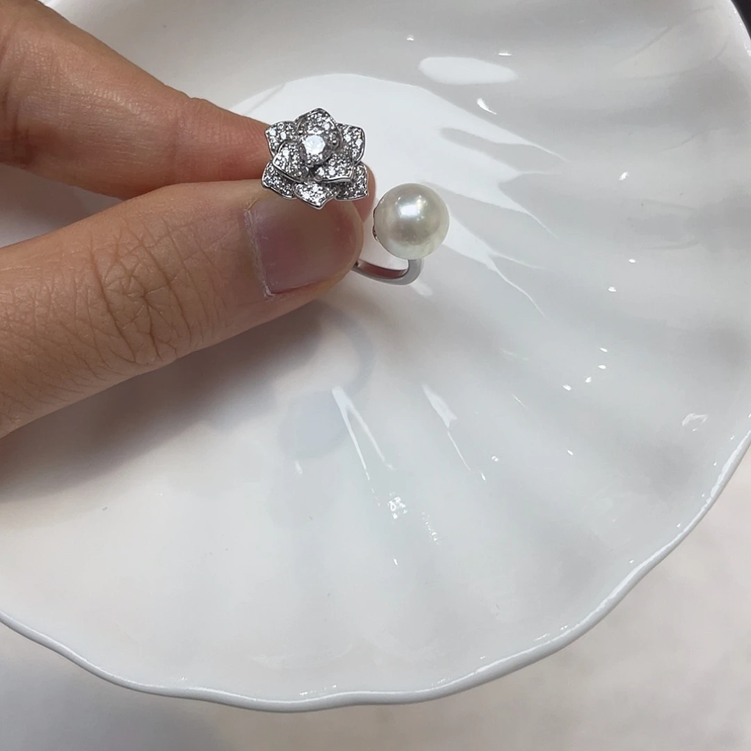 戒指海水珍珠银S925镶嵌