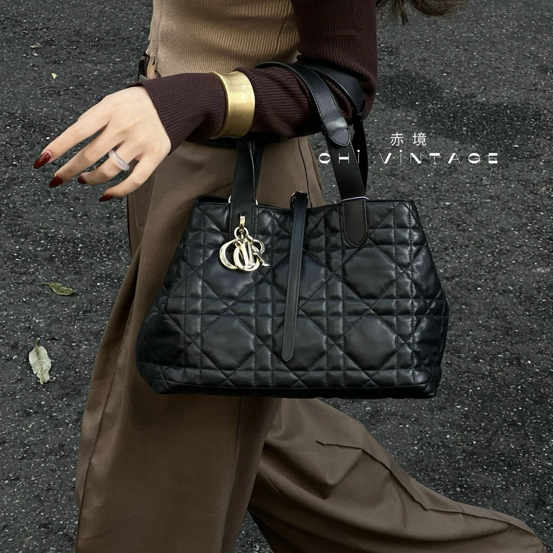 99新 DIOR/迪奥 8808 黑金土著toujours手提包中号