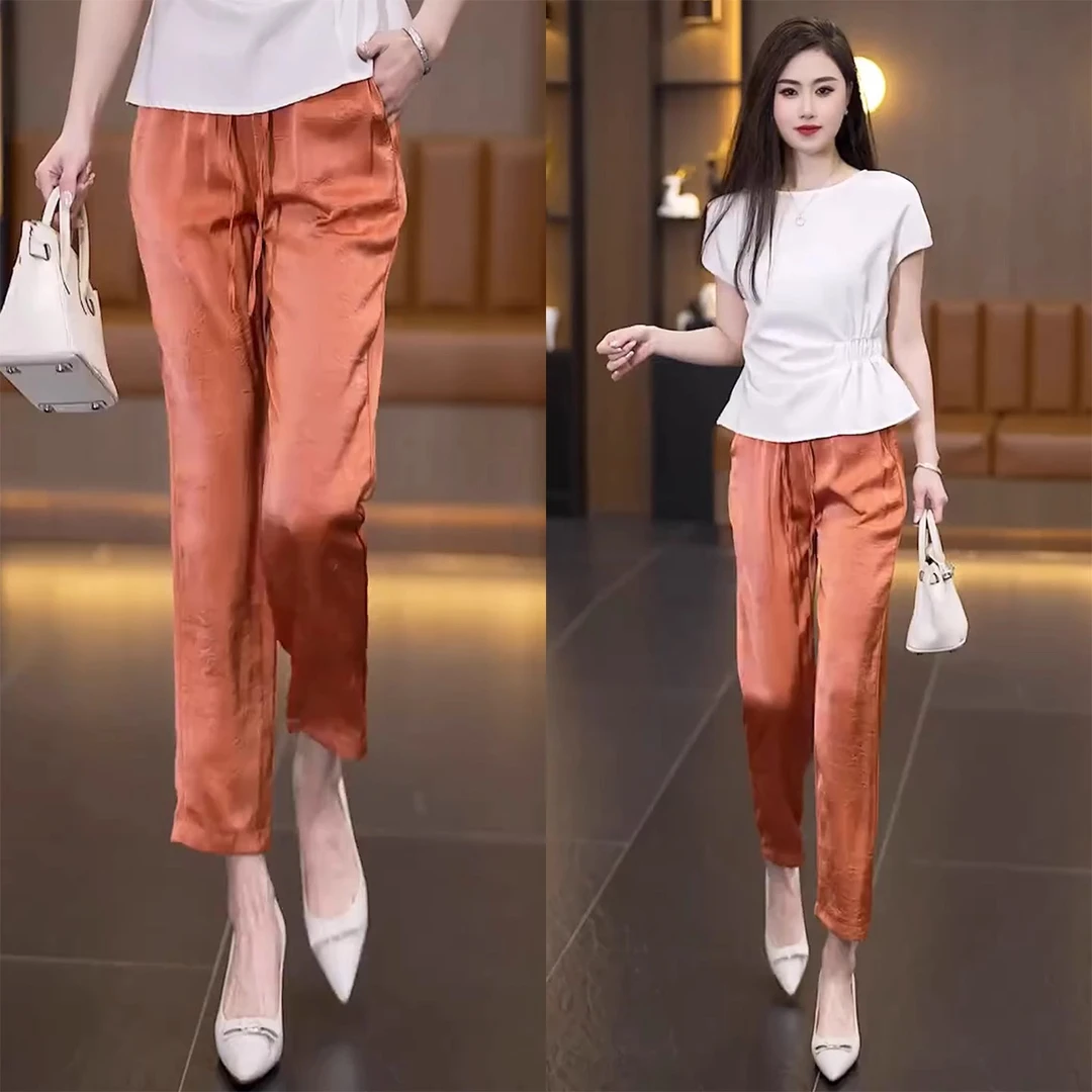 高腰休闲2025夏季九冰丝分裤薄款舒适透气宽松大码显瘦百搭哈伦裤