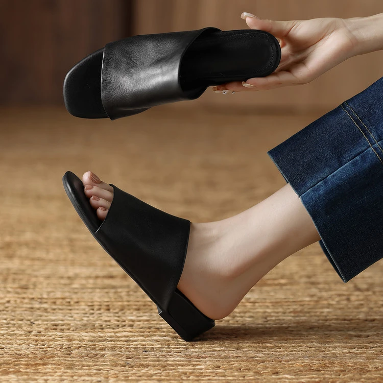 跟高4cm 法式复古百搭一字拖夏季通勤休闲舒适软底简约时尚凉拖鞋