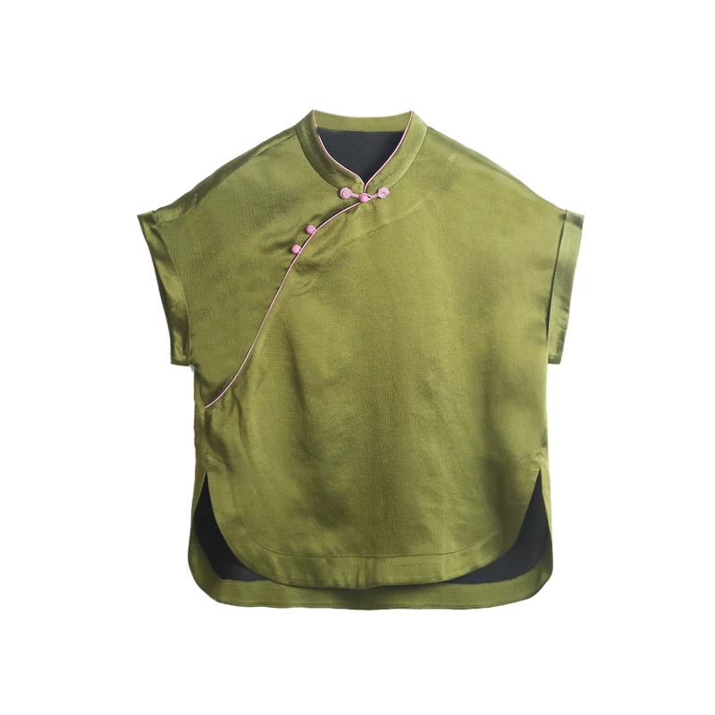 25姆米纯色满分桑蚕丝珍珠缎真丝短袖衬衣252204-1-2