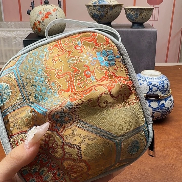 颜瓷茶器闪购链接金色刺绣单包