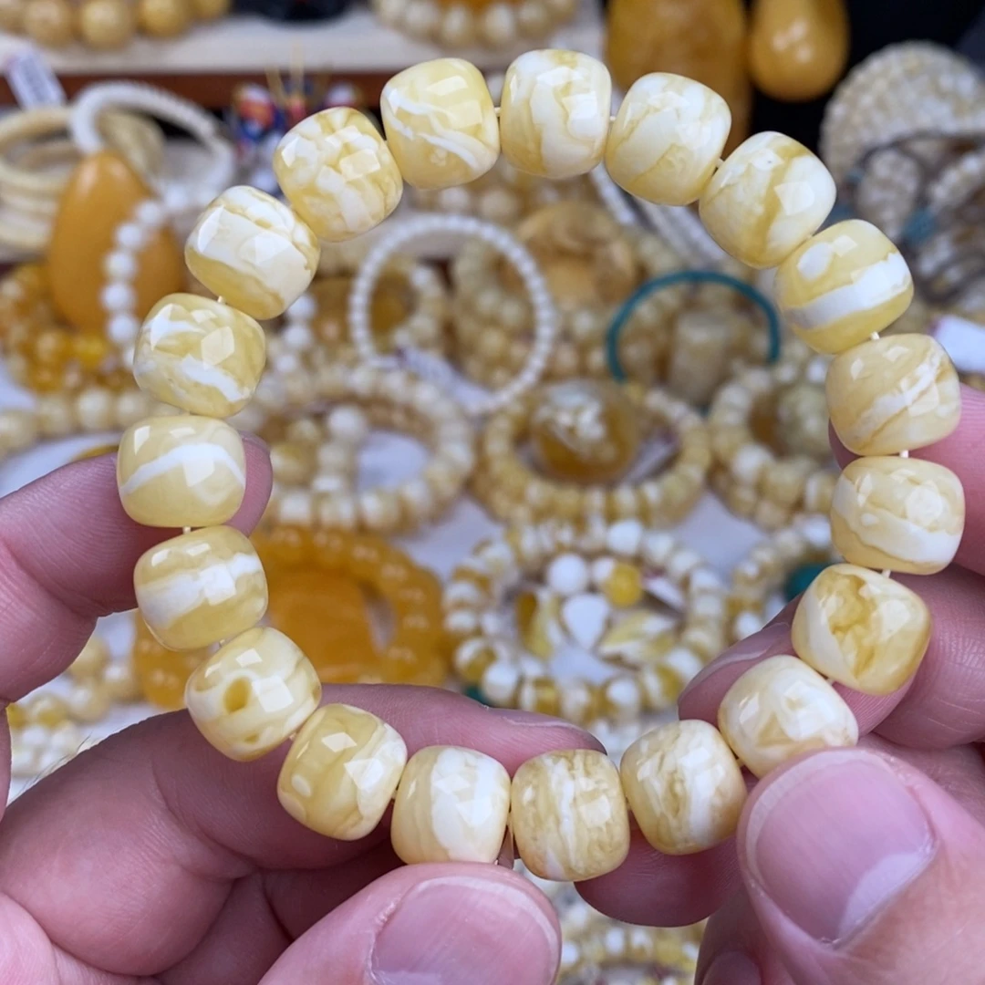 手链蜜蜡未镶嵌瓷白细纹白底虎皮12.5mm
