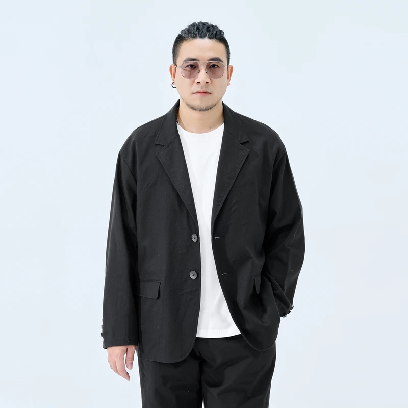 半墨大码男装休闲棉麻西服春季新款百搭外套透气加肥加大上衣3130