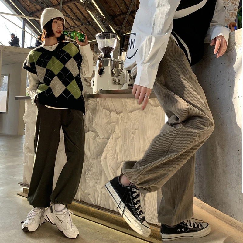 孕妇裤子春秋季外穿灯芯绒直筒阔腿裤潮妈宽松休闲束脚裤长裤春装