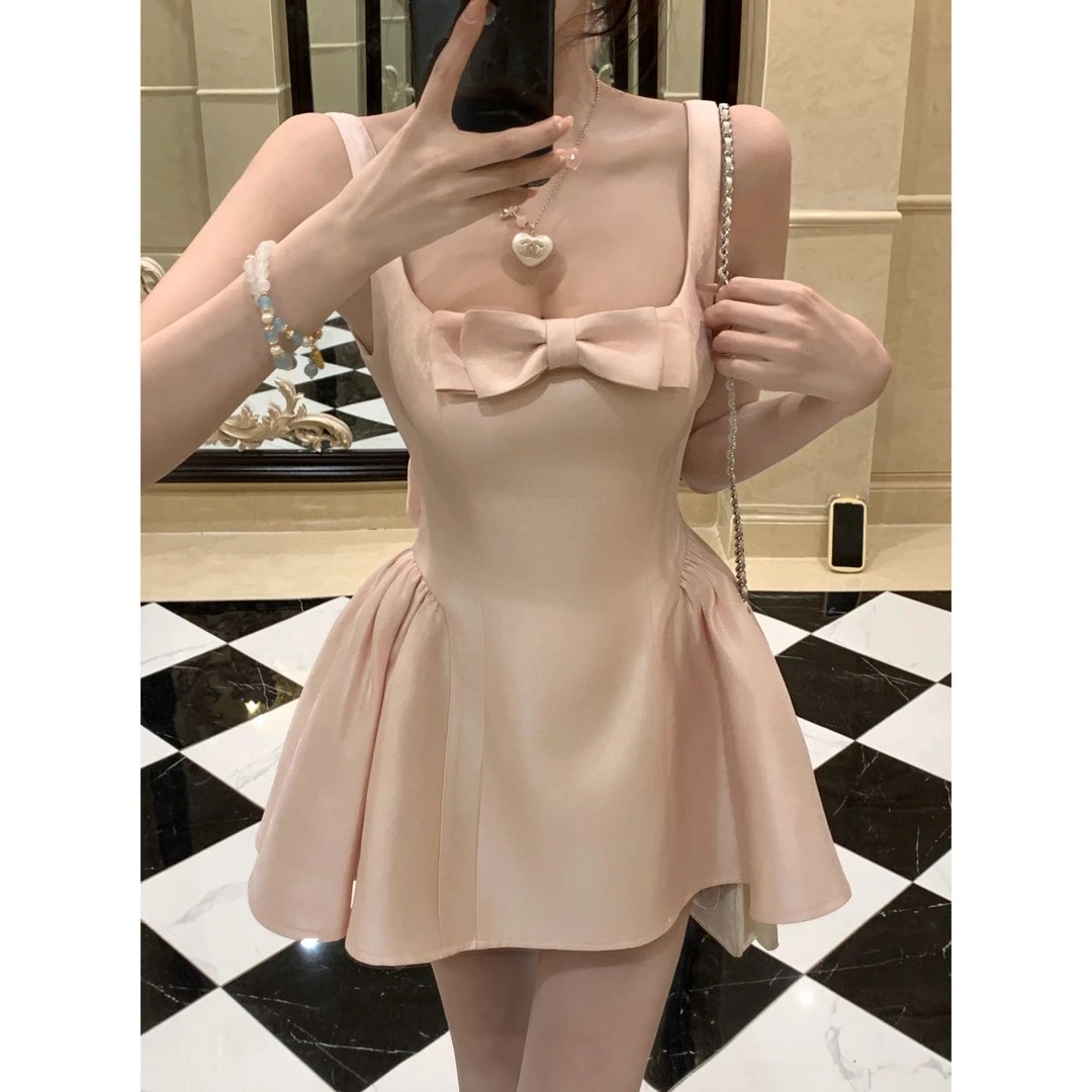 瑞茜·威瑟斯  优雅大小姐 甜美纯欲风显瘦蝴蝶结吊带连衣裙R222L