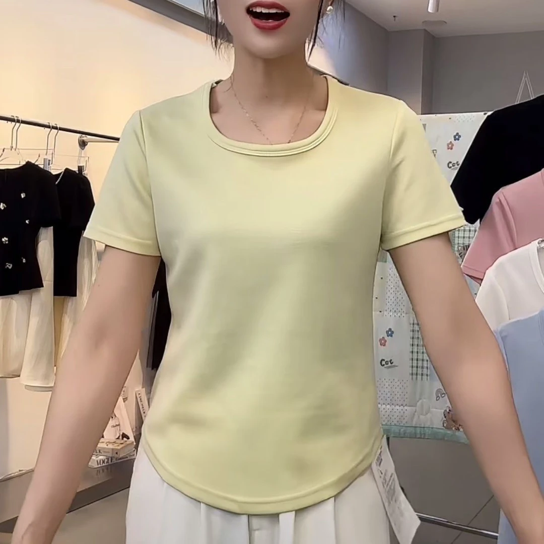 U领不规则T恤大码正肩显瘦2258
