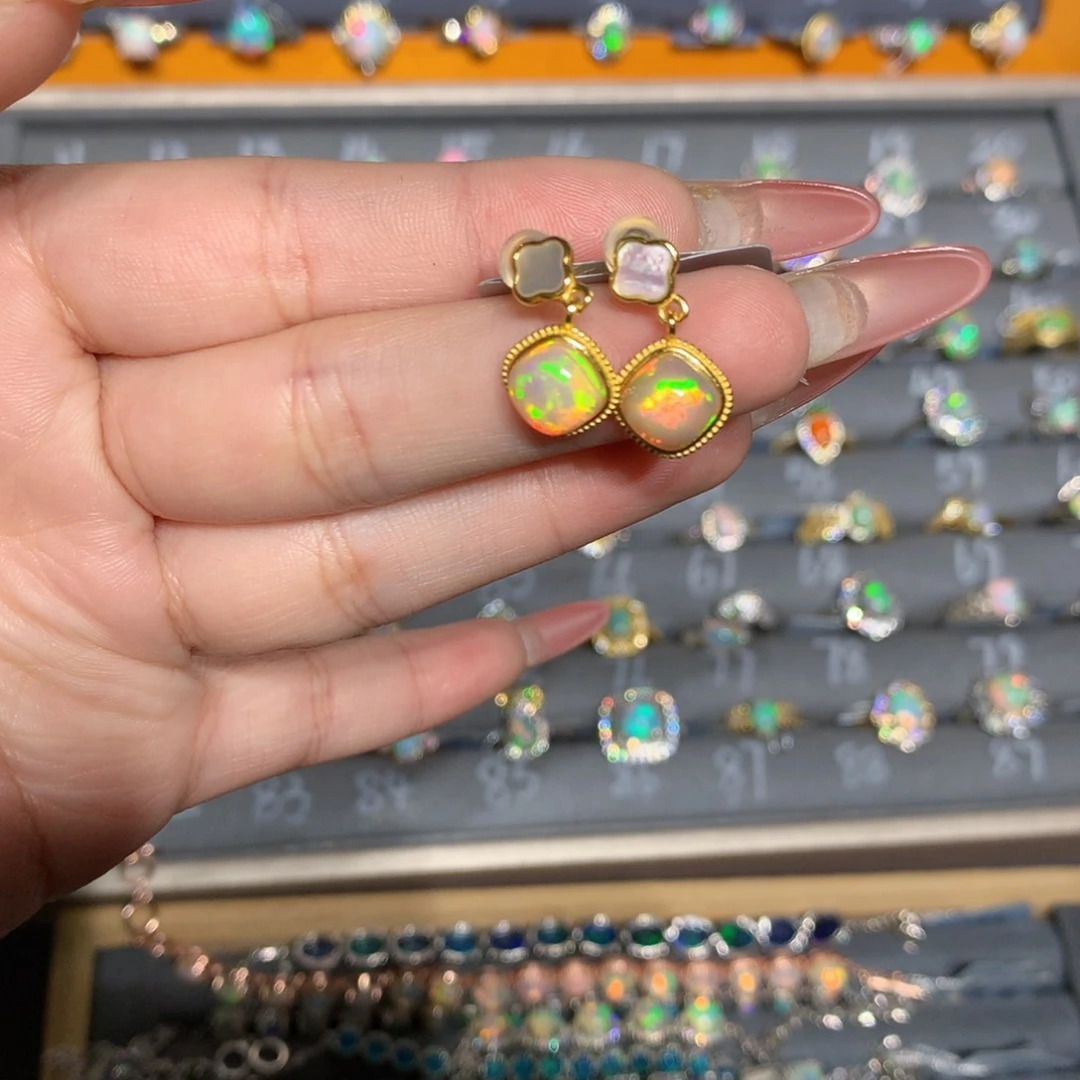 银S925镶嵌欧泊欧泊耳饰l