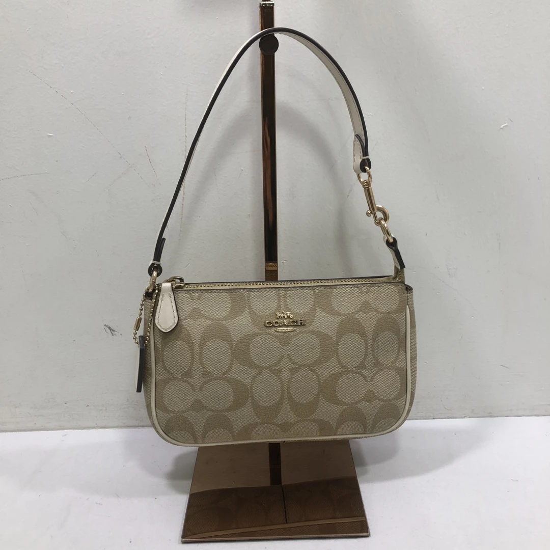 95新 COACH/蔻驰 蔻驰全皮奶茶色麻将单肩腋下包