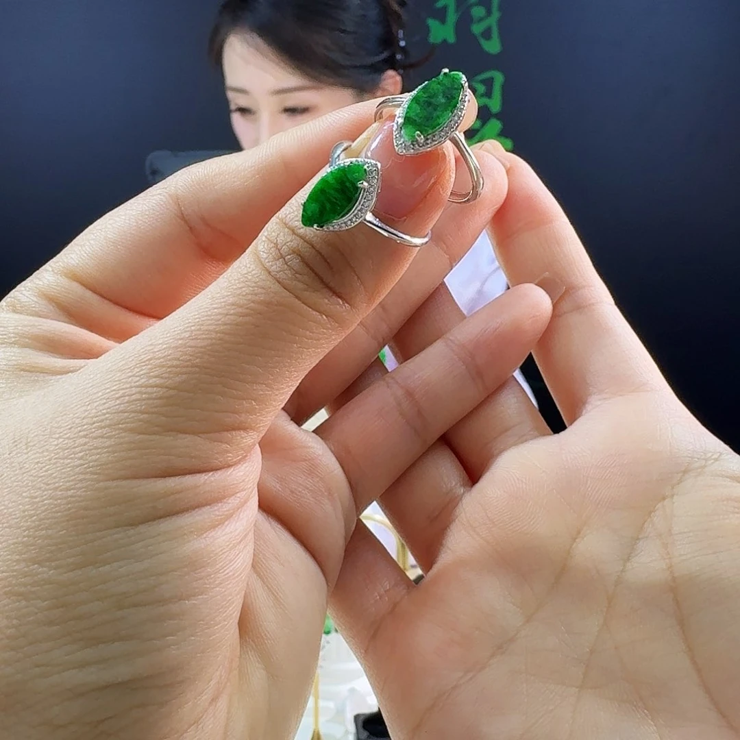 翡翠戒指银S925镶嵌多样性发货发其一发925镶嵌