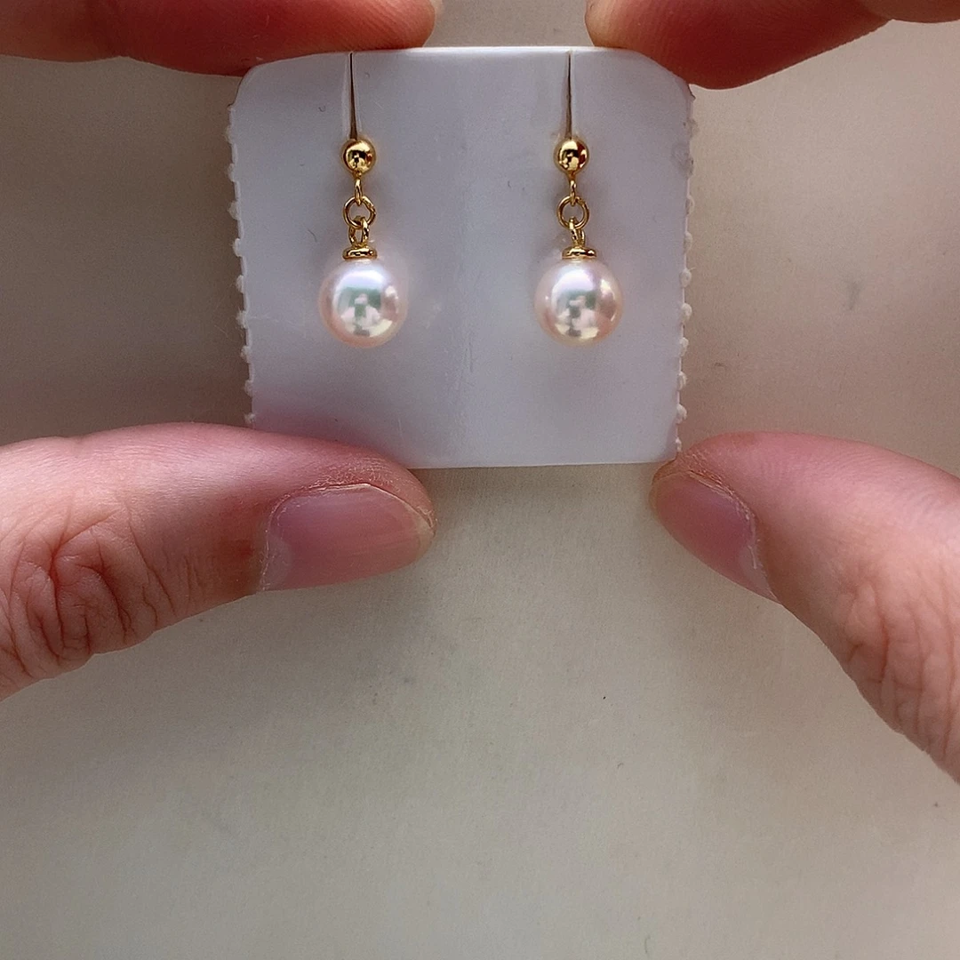 银S925镶嵌耳饰海水珍珠7.5-8mm ak